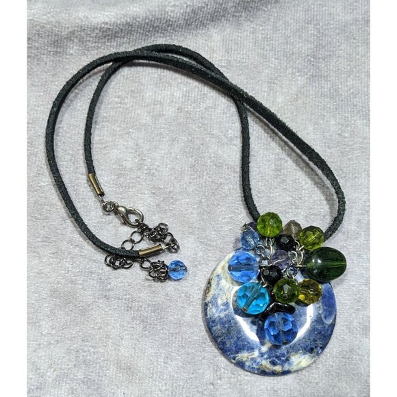 Whimsical Handmade Lapis Lazuli Ring Disc Pendant With Beaded Charm Accents - Picture 5 of 5